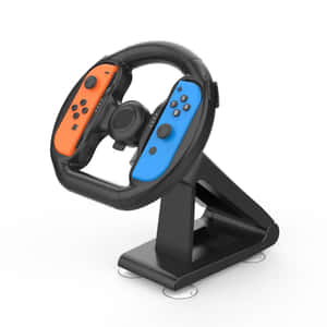 白色背景上 Nintendo Switch Joy-Con 的黑色賽車方向盤轉接器。 — 遊戲 壁紙