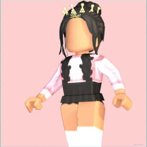 Roblox 角色戴著皇冠和粉紅色服裝，背景為粉紅色 — iPad Pro M4 壁紙