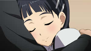 動漫女孩睡著，黑髮，臉頰微微泛紅，蓋著深色毯子。 — 5120x2880 壁紙