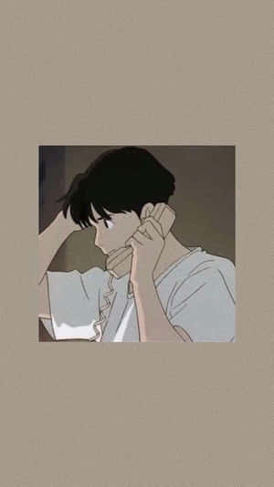 黑髮的動漫男孩在安靜的時刻低頭，雙手靠近臉龐。 — 海浪 壁紙
