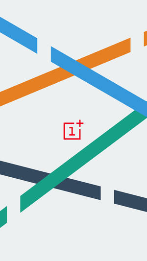 抽象壁紙，帶有交錯的彩色條紋和紅色的 OnePlus 標誌。