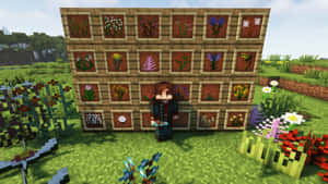 Minecraft玩家在草地上觀看植物樣本牆。 — 最佳 Minecraft 壁紙