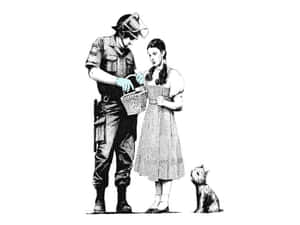 桃樂絲與她的狗，警察正在搜查她的籃子。 — 笑緊 壁紙