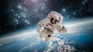 太空人在地球上空太空中漂流，背景有星星。 — 太空人 壁紙
