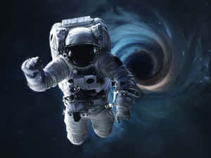 太空人在深空黑洞附近漂流，伴隨著旋轉的宇宙光線。 — 傳送門 壁紙