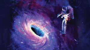 太空人在深空中漂流，靠近一個色彩繽紛的宇宙黑洞。 — 星雲 壁紙