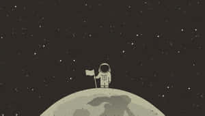 太空人在星空下於月球插旗。 — 簡約 壁紙