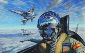 飛行員在駕駛艙駕駛戰鬥機編隊飛越雲層 — 軍事動圖 壁紙