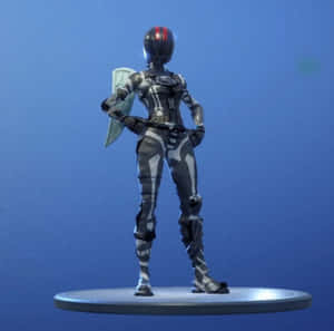 未來風格的裝甲戰士在數位平台上手持盾牌。 — Fortnite 造型 壁紙