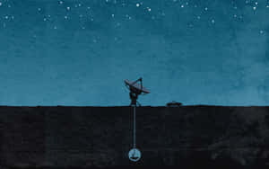 懸崖上的衛星天線和汽車，星空夜空