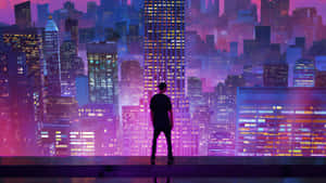 一名男子站在懸崖邊眺望城市