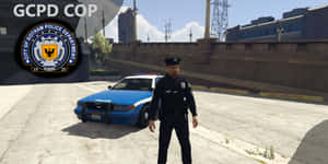 葛咸城警察站在藍色警車旁的都市環境。 — 夜景城市 壁紙