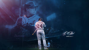 棒球手 Miguel Cabrera 身穿底特律球衣在藍色戲劇性燈光下打擊。 — 火影忍者海報 壁紙