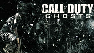 雨中持武器的士兵，帶有「Call of Duty Ghosts」標題 — 使命召喚：現代戰爭 壁紙