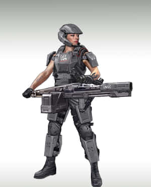 身穿灰色裝甲的女兵手持大型UNSC武器。 — Galaxy Z Fold 5 壁紙