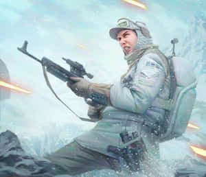 雪地兵在雪地戰鬥中發射爆能步槍，伴有激光射線。 — 狙擊手 壁紙