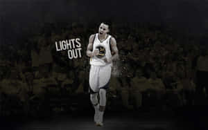 籃球運動員在帶有「LIGHTS OUT」字樣的球場上慶祝，水花四濺。 — 科比· Bryant 壁紙