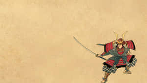 身穿傳統盔甲的武士以戰鬥姿勢手持武士刀。 — 武士 壁紙