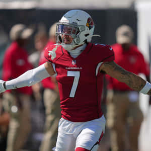 身穿紅色 Cardinals 球衣號碼 7 的美式足球員在球場上慶祝。 — NFL 美式足球 GIF 壁紙