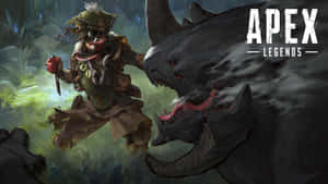 戰士在叢林中躲避巨獸，附有Apex Legends標誌 — Apex 英雄 壁紙