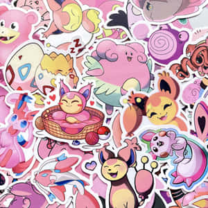 色彩繽紛的 Pokémon 貼紙合集，帶有微笑的角色和愛心。