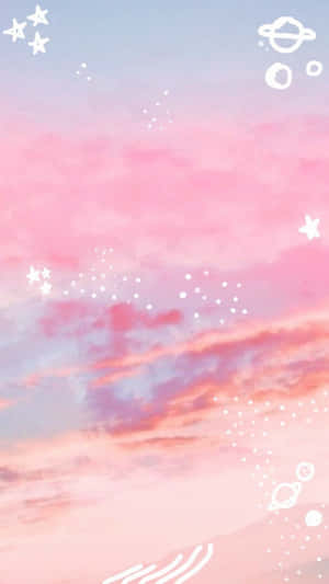 夢幻插圖風格中漂浮著星星和行星的柔和天空。