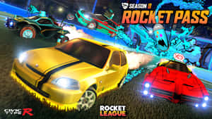 Rocket League 汽車在混亂的遊戲場景中飛過空中。 — 火箭聯盟 GIF 壁紙
