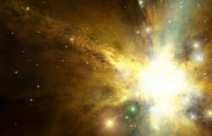 一場明亮的宇宙爆炸在黑暗的星空中散發出金色的光芒。 — 黃色 壁紙