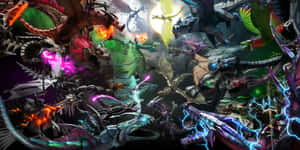 奇幻龍在滿月下進行魔法戰鬥。 — 動漫打鬥 壁紙