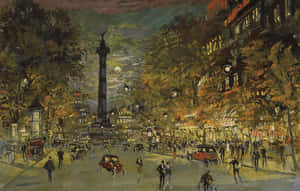暮色中的巴黎街景，有復古汽車和發光的街燈。 — 風景動圖 壁紙