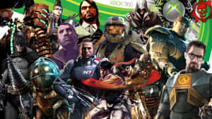Xbox 360 遊戲角色（包括蝙蝠俠和士官長）的宣傳拼貼畫。 — Xbox GIF 壁紙
