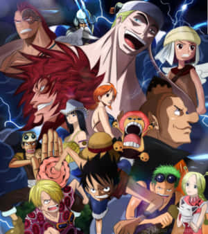 《One Piece》動漫角色置身於充滿閃電的戲劇性場景中。 — Honor Magic V 壁紙