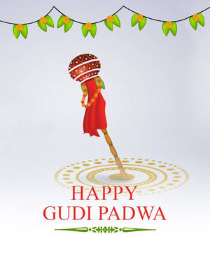傳統裝飾木柱和花環的Gudi Padwa節日祝福。 — 角落生物 壁紙