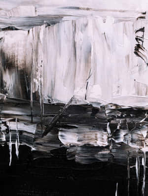 抽象單色油畫，描繪瀑布和水池，筆觸大膽。 — 黑白藝術 壁紙