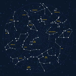 一張星圖，在深藍色背景上以金色名稱顯示星座。 — iPad Pro 13 壁紙