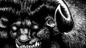 角獸的頭部特寫，眼睛發光、露出尖牙，以黑白線條藝術呈現。 — 漫畫分鏡gif 壁紙