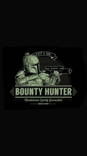 波巴·費特賞金獵人標誌，帶有 'Fett & Son' 和 'Mandalorian Quality Guaranteed' 文字。 — 狩獵 GIF 壁紙