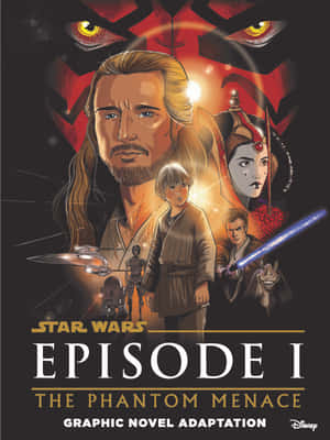 星際大戰第一集圖像小說封面， Anakin、Padme 和 Obi Wan 面對西斯尊主。 — 星際大戰 壁紙
