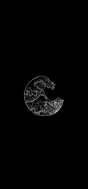 黑底白線的風格化波浪插圖。 — 極簡美學 壁紙