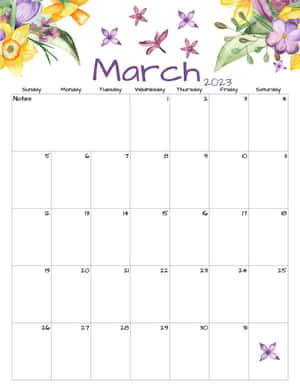 2023年3月月曆附花卉水彩裝飾 — 三月 壁紙