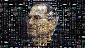在黑色背景上用Apple產品圖標製作的Steve Jobs馬賽克。 — 拼貼 GIF 壁紙