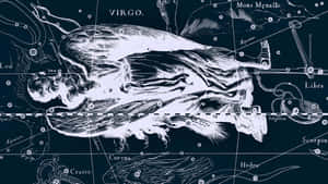 復古天體圖，顯示處女座星座及其周圍的星星和標籤。 — 處女座 壁紙