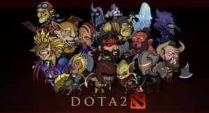 Dota 2遊戲標誌，帶有其色彩繽紛的Q版英雄角色。 — 超級英雄 壁紙