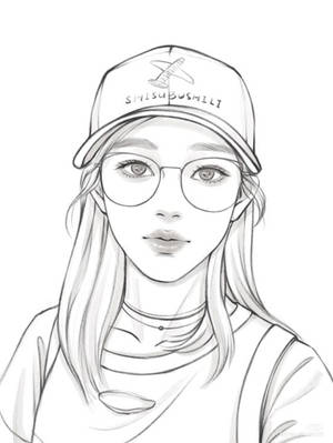 一位戴眼鏡和印有飛機標誌的帽子的年輕女子的肖像。 — 美學女孩 壁紙
