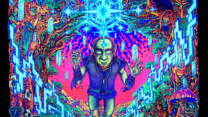 在迷幻數位藝術場景中，一個發光的精靈被晶體和叢林生物包圍。 — 超自然 GIF 壁紙
