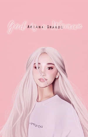 Ariana Grande 肖像插圖，長髮鉑金色，粉紅色背景。 — Galaxy Tab Active5 壁紙