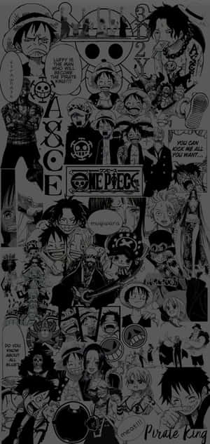 One Piece動畫角色以黑白漫畫拼貼形式呈現，帶有對話氣泡。 — ZTE Blade V80 Pro 壁紙