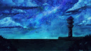 星空夜空下的石塔，有宇宙雲和星雲。 — 暮光 壁紙