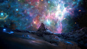 色彩繽紛的星雲天空下的雪山 — 天空美學 壁紙