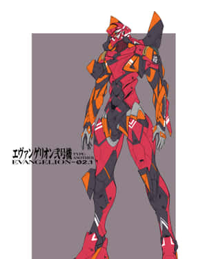 紅色和橙色的 Evangelion 機甲站在灰色背景前，帶有文字。 — Apple Watch Ultra 壁紙